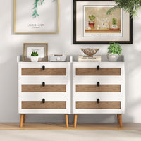 Giantex Nightstand Modern End Table Bedside Table with 3 Rattan Decorated Drawers for Small Spaces
