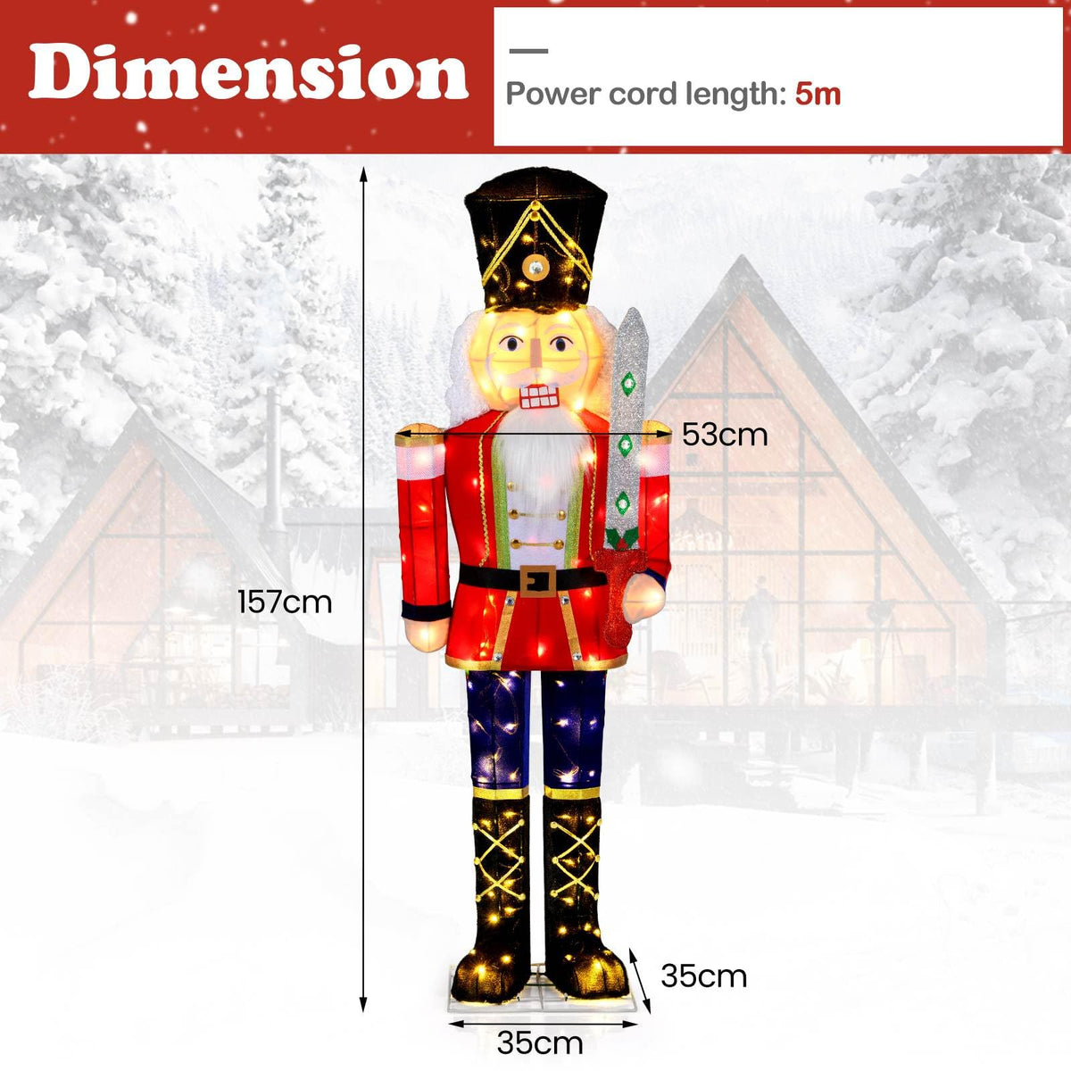 157 CM Lighted Nutcracker Soldier Outdoor Christmas Decoration