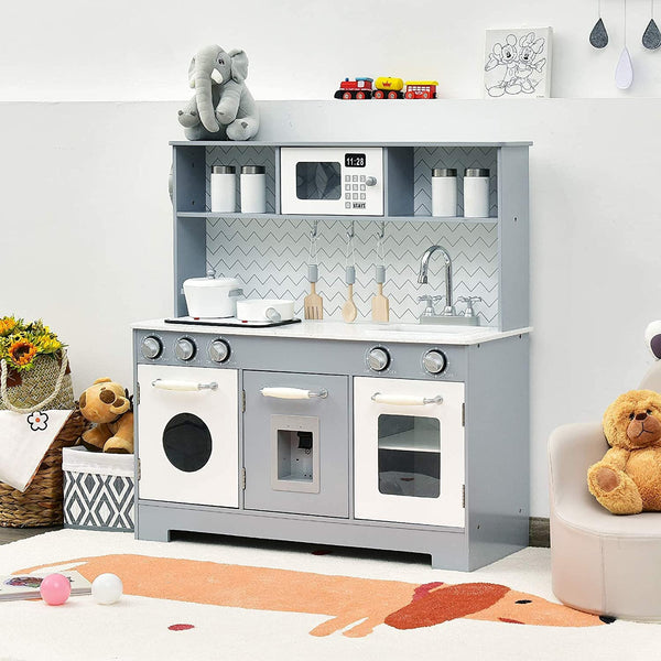 Wooden Pretend Kitchen Playset with Accessories for Kids