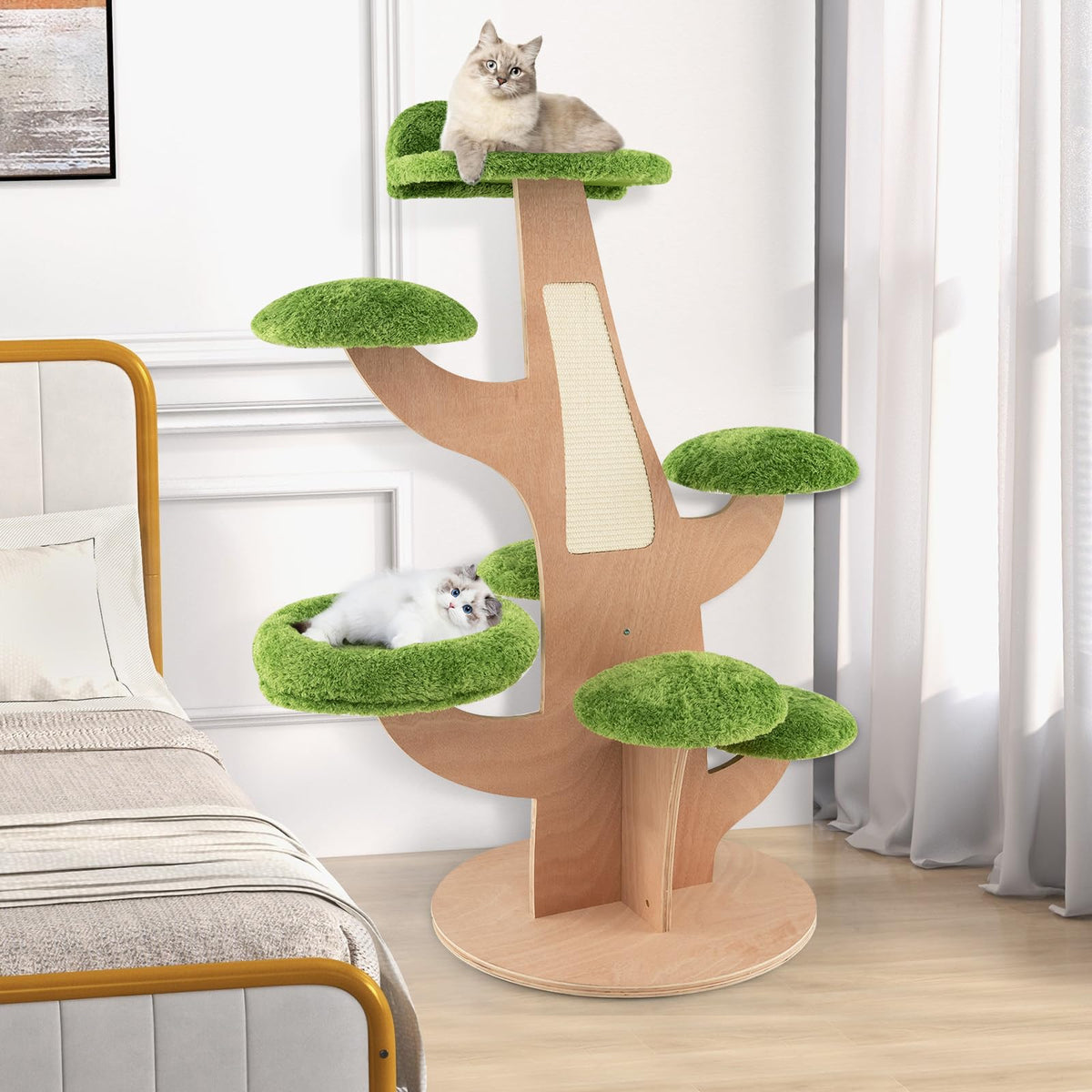 1.3M Pine Shape Cat Tree for Indoor Cats, Cute Multi-Level Cat Tower w/Sisal Scratching Board