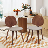 Wooden Dining Chair Set of 2 Chenille Fabric Upholstered Kitchen Chairs