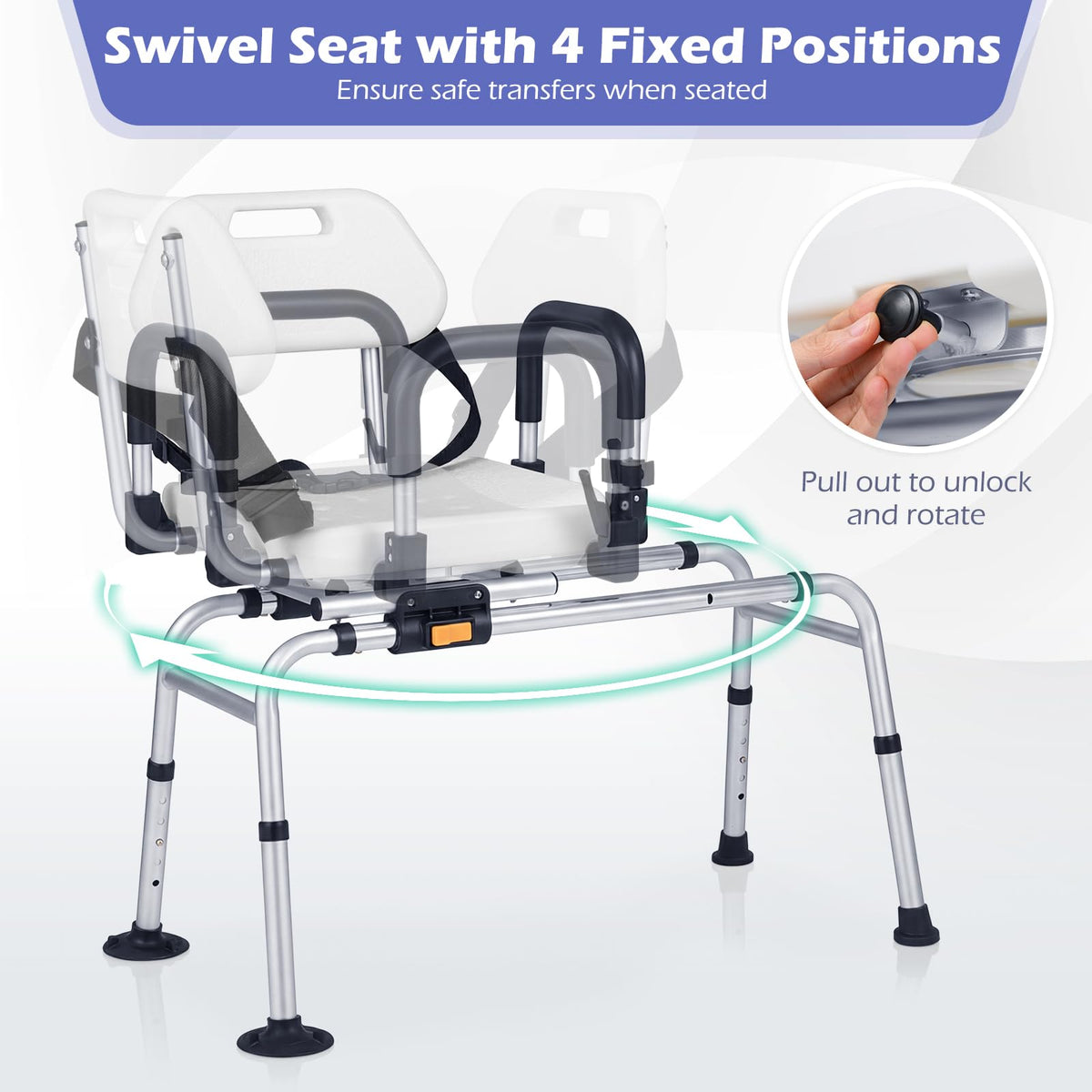 Sliding Shower Chair with Backrest, Duty Non-Slip Tub Transfer Bench w/Swivel Seat