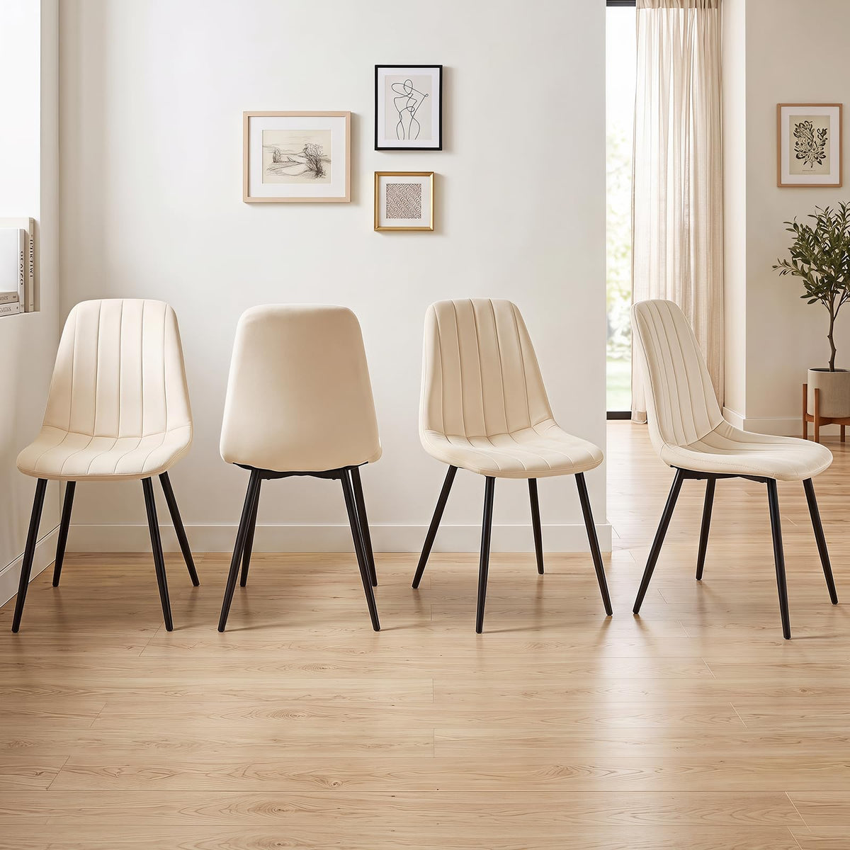 Giantex Dining Chairs Set of 4, Upholstered Fabric Kitchen Chairs