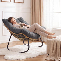 Outdoor Papasan Rocking Chair, Oversized PE Wicker Patio Egg Chair