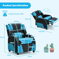 Kids Recliner Chair, Adjustable Recliner Sofa w/Footrest, Headrest & Lumbar Support, w/ Padded Seat, Blue & Black