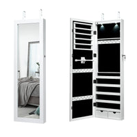 Mirror Jewellery Cabinet, LED Wall Mounted/Door Hanging Jewelry Armoire