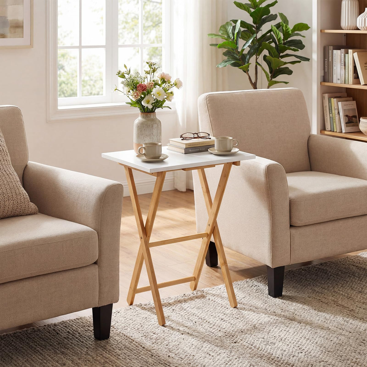 Folding TV Tray Tables Set of 2 for Eating at Couch for Bedroom and Living Room