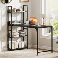 Computer Desk with Power Strip, 120 CM Study Writing Desk with Bookshelf, AC Outlets, USB Port