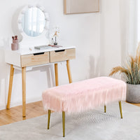 Giantex Faux Fur Ottoman Bench, Vanity Bench Stool w/Golden Legs, Plush Fur,Soft Upholstery