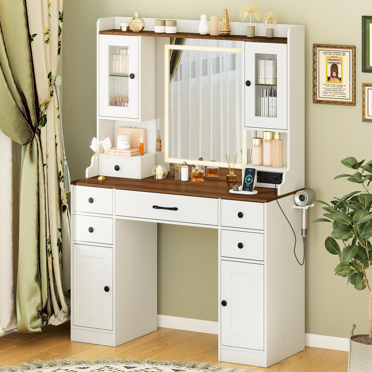 Giantex Vanity Desk with Mirror & Lights, Modern Dressing Table