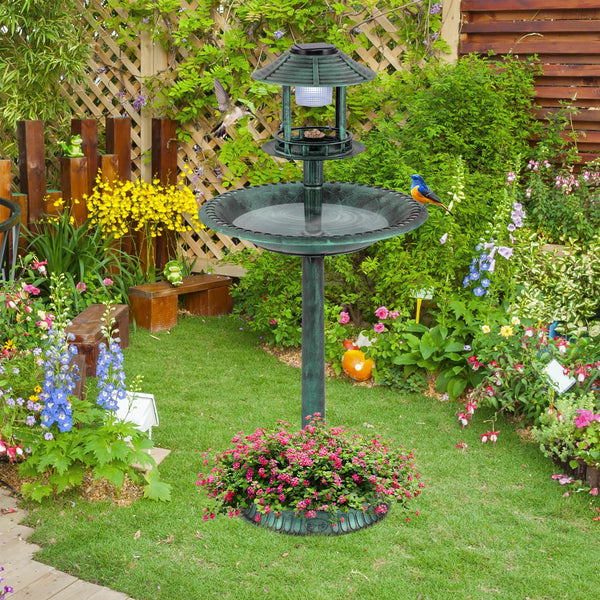 3-in-1 Outdoor Solar Lighted Bird Bath with Flower Planter Base