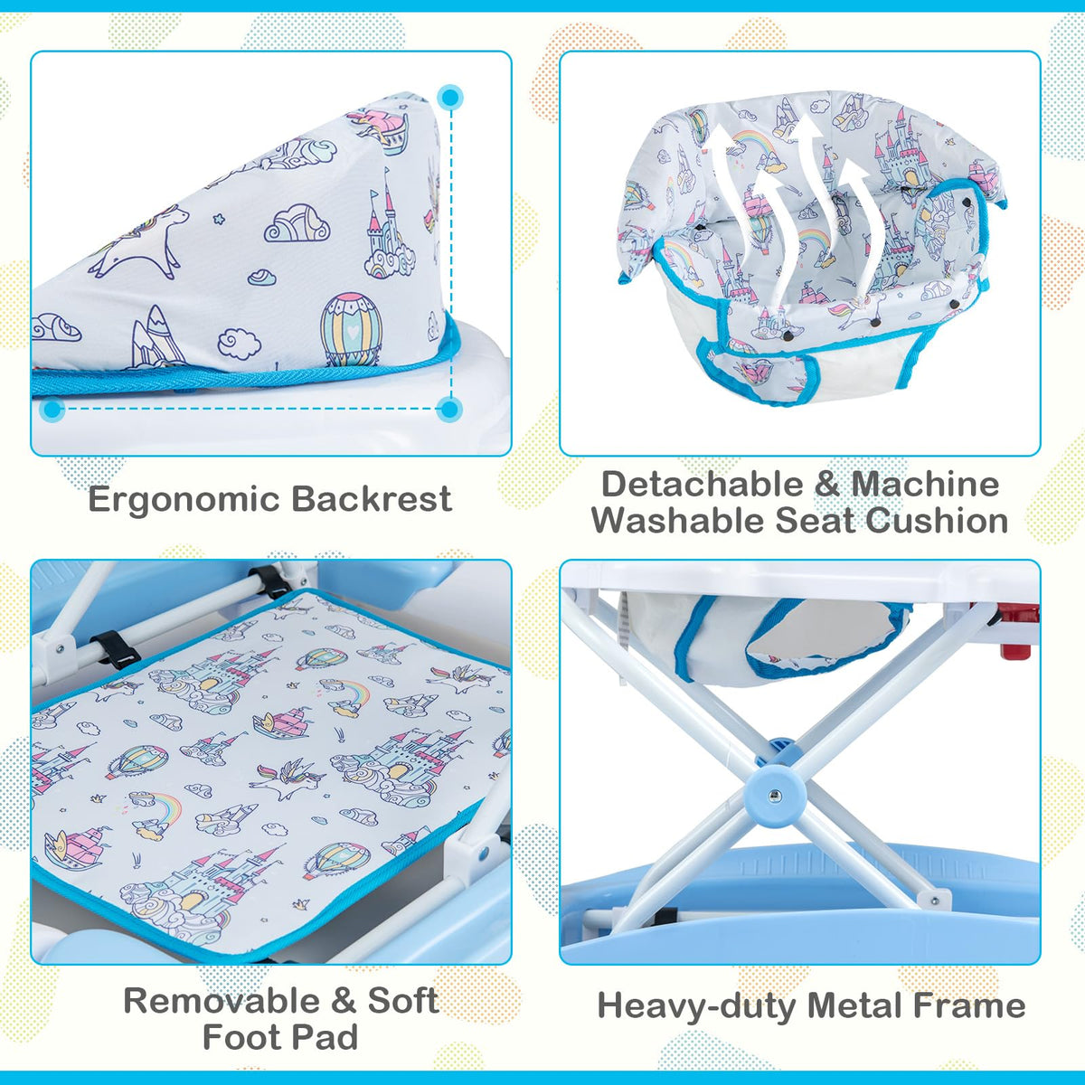 6 in 1 Baby Walker & Activity Center with Adjustable Height and Removable Music Tray