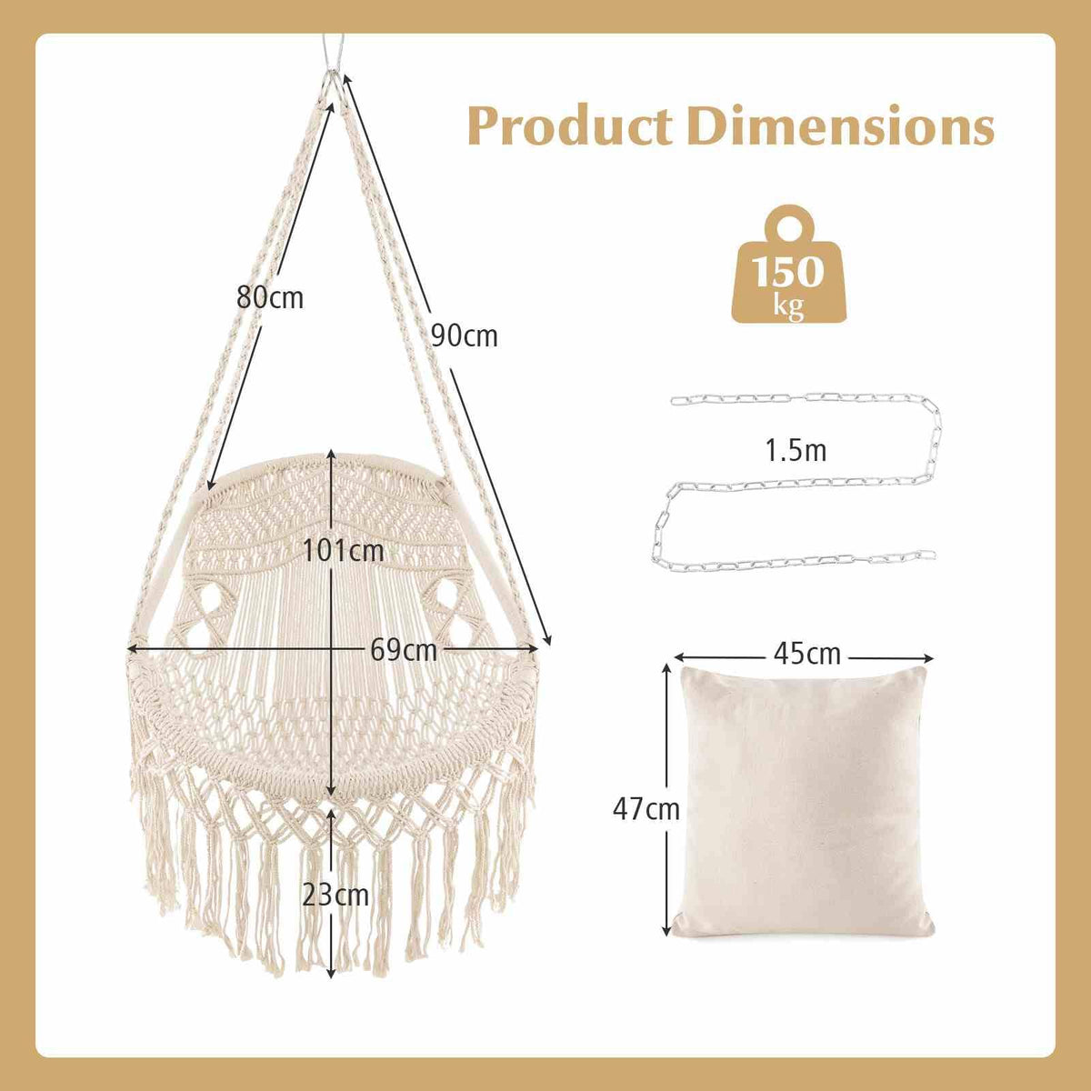 Hanging Hammock Chair with Soft Seat Cushions for Patio/Bedroom