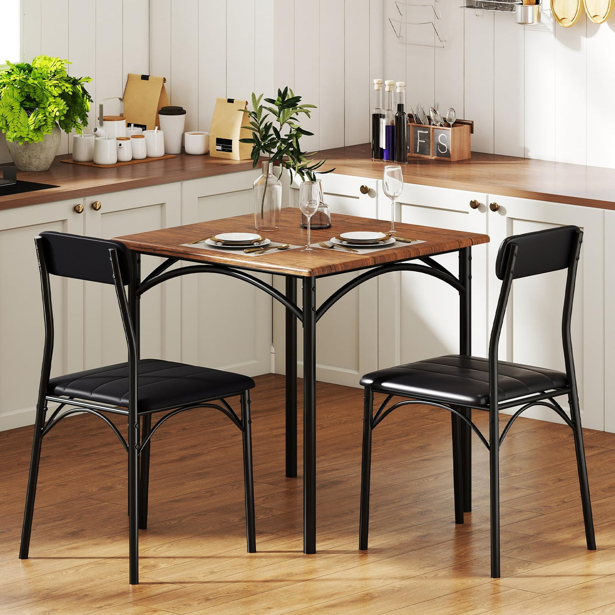 3-Piece Dining Table Set, Square Kitchen Table & 2 Chairs