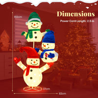 150cm Stacked Snowman Lighted Christmas Decoration, 3D Light-up Snowman with 110 LED Lights