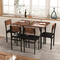 5-Piece Dining Table Set Industrial Kitchen Table and 4 PU Leather Upholstered Chairs