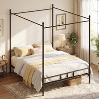 Canopy Bed Frame Modern 4-Poster Platform Bed with Headboard and Under-bed Storage