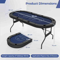 1.8m Foldable Poker Table for 8 Players, Portable Oval Card Board Game Table