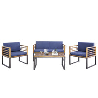 4 Piece Patio Chair Set with Soft Seat & Back Cushions for Backyard