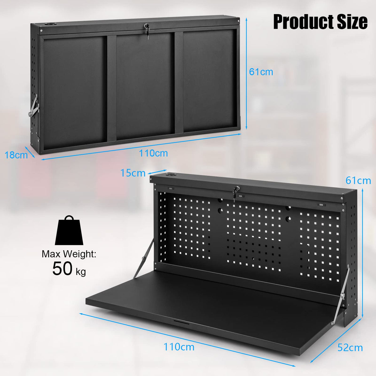 2-in-1 Wall Control Pegboard Tool Organizer with Large Tabletop for Garage