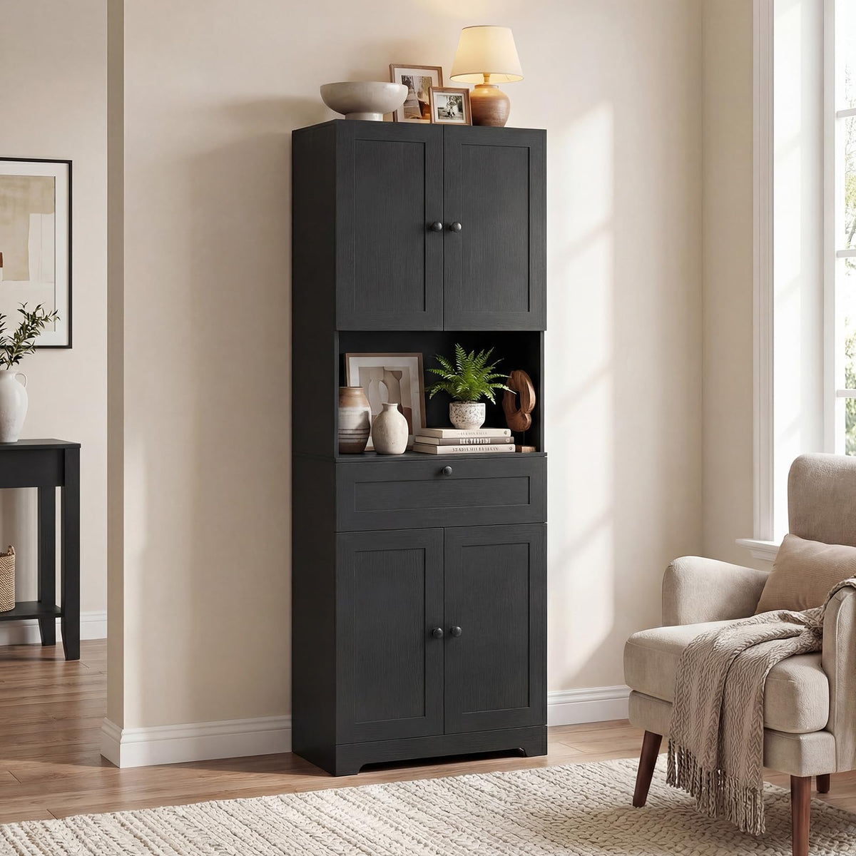 Tall Bathroom Cabinet, Freestanding Storage Cabinet with 4 Doors & 1 Drawer
