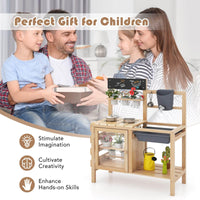 Kids Pretend Play Kitchen Toy Set with Removable Sink, Faucet, Dual Stoves