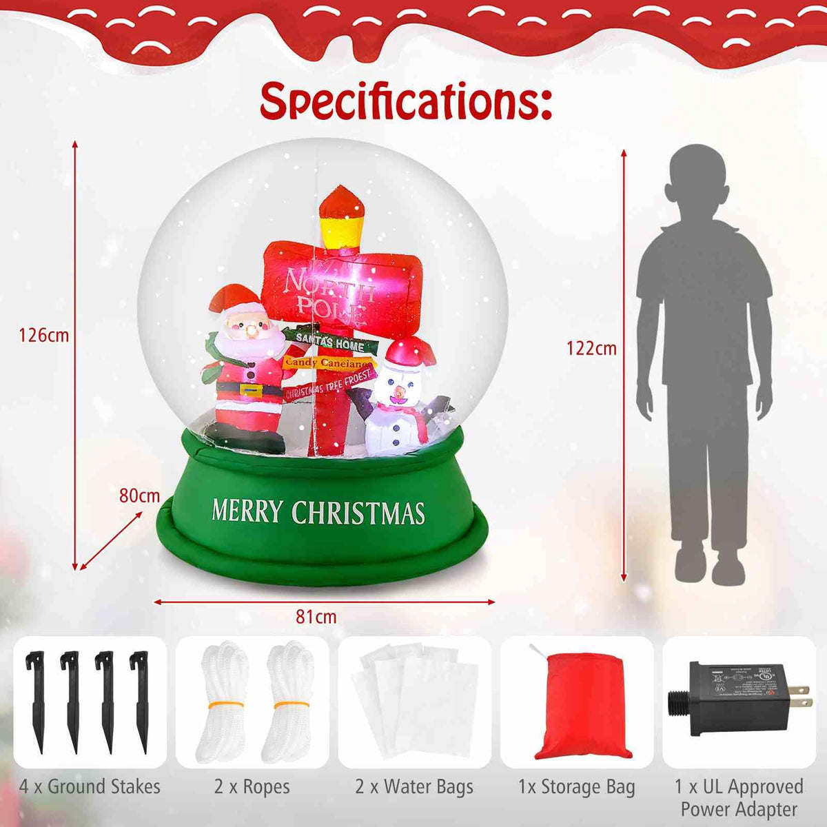 126CM Christmas Inflatable Snow Globe with LEDs & Air Blower