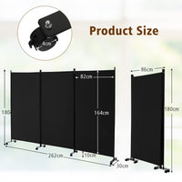 Giantex 3-Panel Folding Room Divider, 180 CM Rolling Privacy Screen with Lockable Wheels