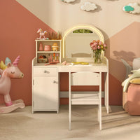 Makeup Table and Chair Set with Acrylic Mirror and 2-Colour LED Lights