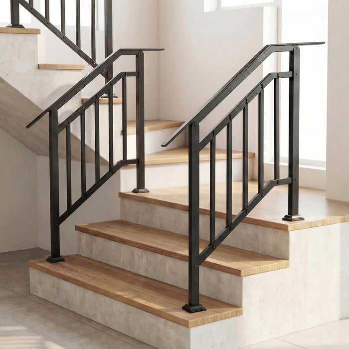 2 Pack Handrails for Outdoor Steps, 3-Step Galvanized Metal Hand Rails