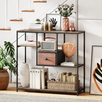 100cm Console Table with Storage Behind Sofa Couch Table with Drawer and 4-Tier Display Shelf