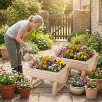 Set of 2 Wood Raised Garden Beds, Half-Barrel Planter Boxes