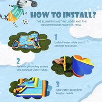 Inflatable Water Slide, 7-in-1 Long Slide Giant Water Park Wet Dry Combo with Water Soccer Splash Pool (with 680W Blower)