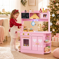 Wooden Play Kitchen for Kids Toddlers with Real Lights and Sounds