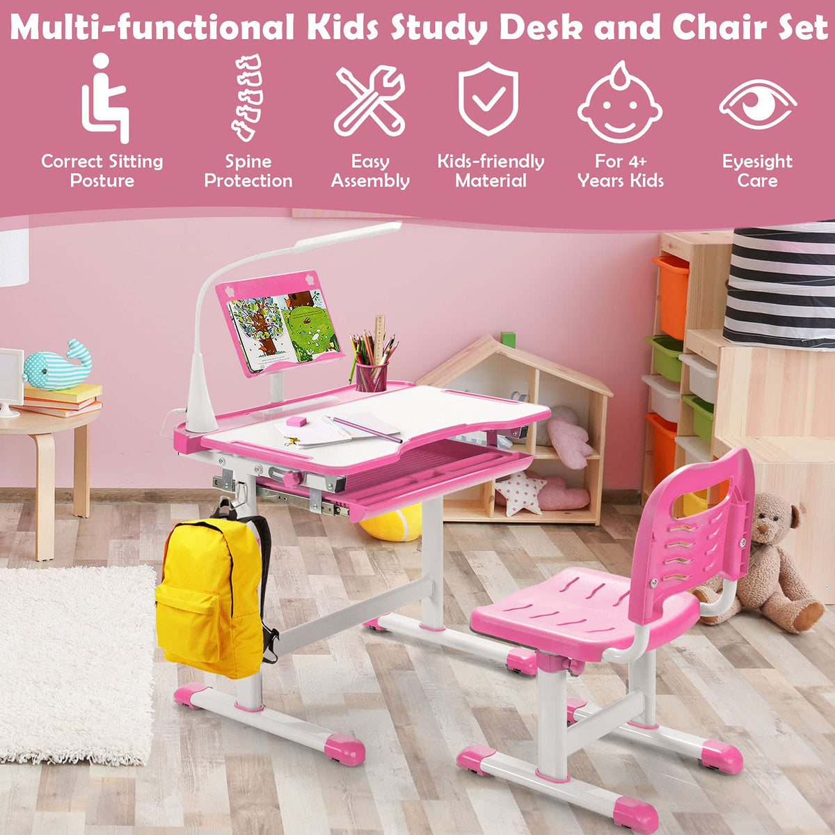 Home School Children Desk and Chair Set for Boys and Girls