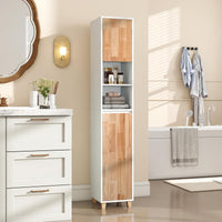 Tall Bathroom Storage Organizer Unit with Rubber Wood Doors