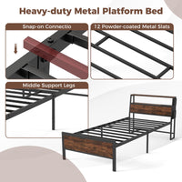 Single Size LED Bed Frame with Charging Station