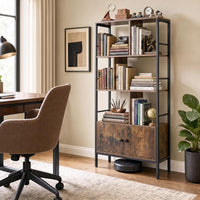 Industrial Tall Bookshelf with 3-Tier Shelves and 2-Door Cabinet for Living Room
