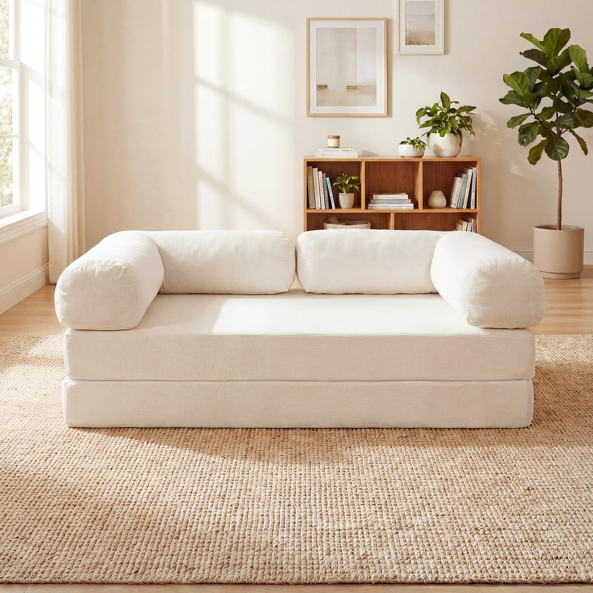 4-in-1 Folding Sofa Bed Convertible Futon Couch with Comfy Corduroy Cover