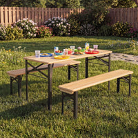 110 CM Folding Kids Picnic Table & Bench Set, No Assembly Wooden Toddler Table