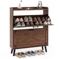 Narrow Shoe Cabinet with 2 Flip Drawers and Adjustable Shelves