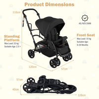 Sit and Stand Stroller, Foldable Double Stroller with Wristband