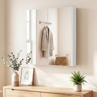 Medicine Cabinet with Mirror and Wooden Hanging 2-Tier Storage Cabinet for Laundry