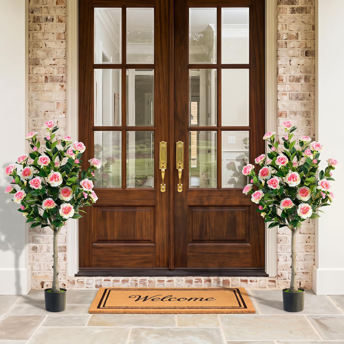 Giantex 128cm Artificial Camellia Tree, Faux Flower Greenery Plant