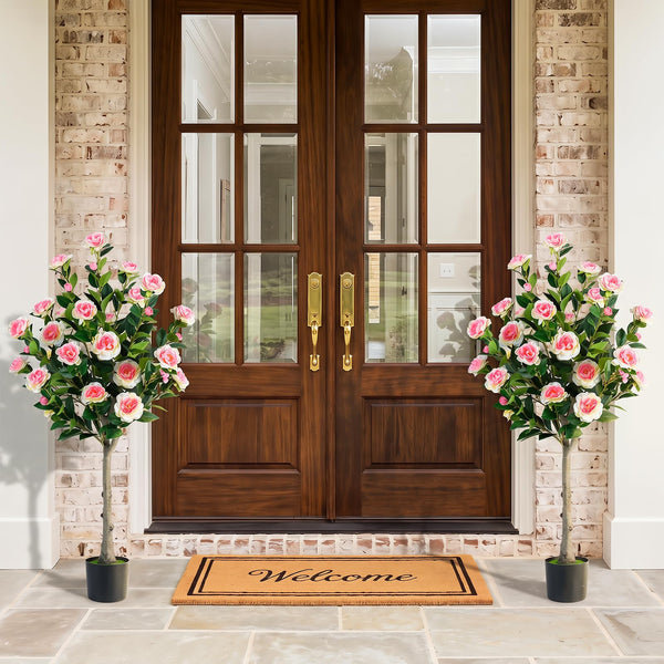 Giantex 128cm Artificial Camellia Tree, Faux Flower Greenery Plant