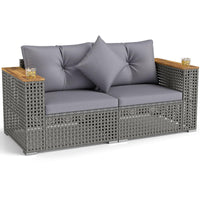 2-Piece Patio Corner Sofa Set Outdoor Sectional Wicker Loveseat with Thick Cushions