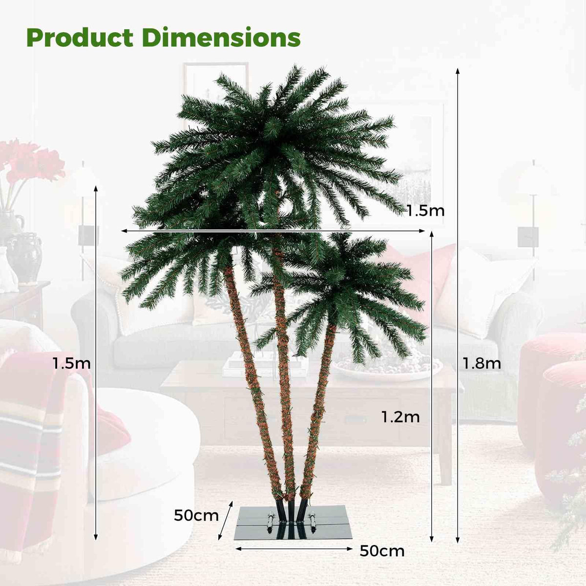 Artificial Lighted Palm Tree with Metal Base 157 Branch Tips