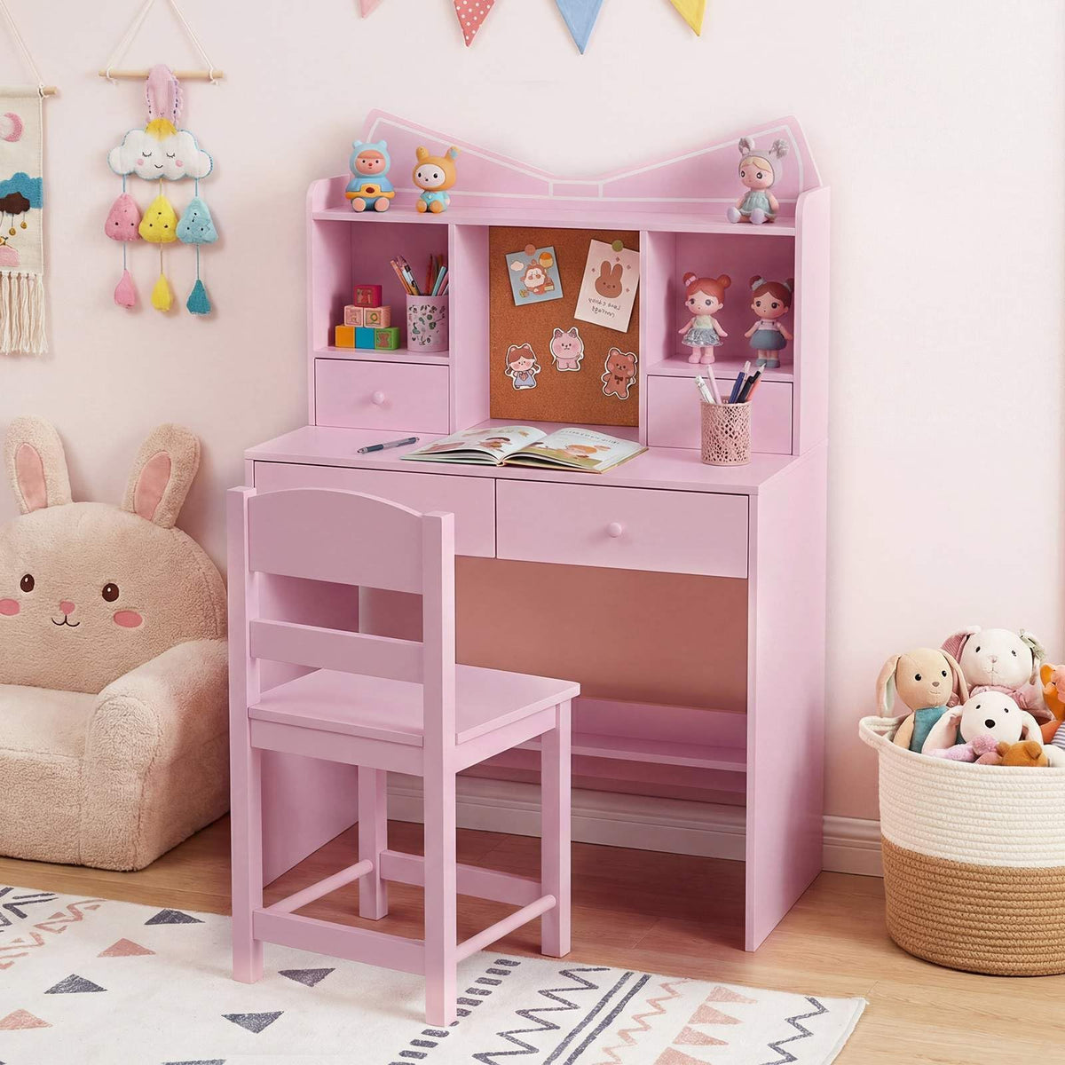 Kids Study Desk with Chair, Children Writing Table and Chair Set