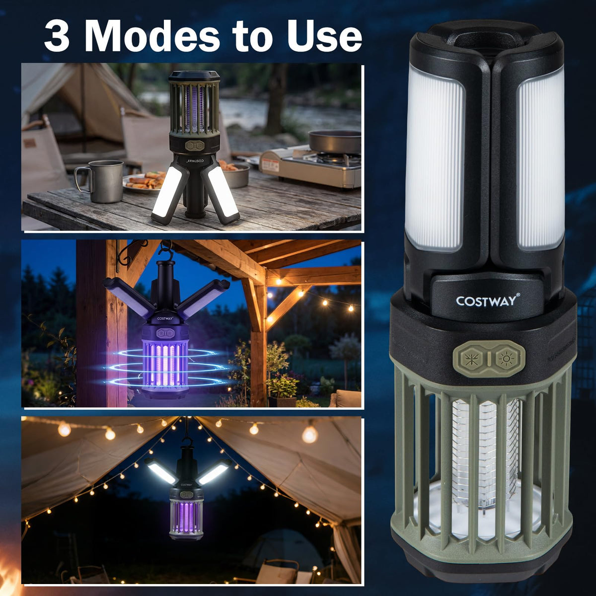 USB-C Rechargeable Outdoor Bug Zapper with Foldable Camping Lantern