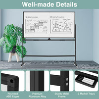 72" x 36" Rolling Whiteboard, Double-Sided Magnetic Dry Erase Board with Stand and Aluminum Alloy Frame